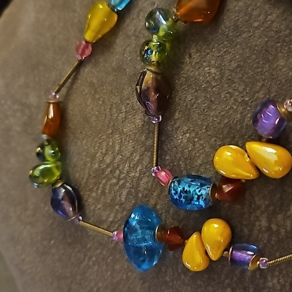 HANDMADE Heavyweight Rainbow Glass Spring Beaded Festival Necklace - Picture 4 of 7